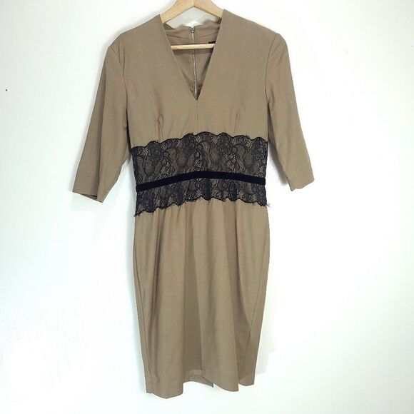 Sandra Angelozzi Taupe Dress with Black Lace Waist - Picture 2 of 13